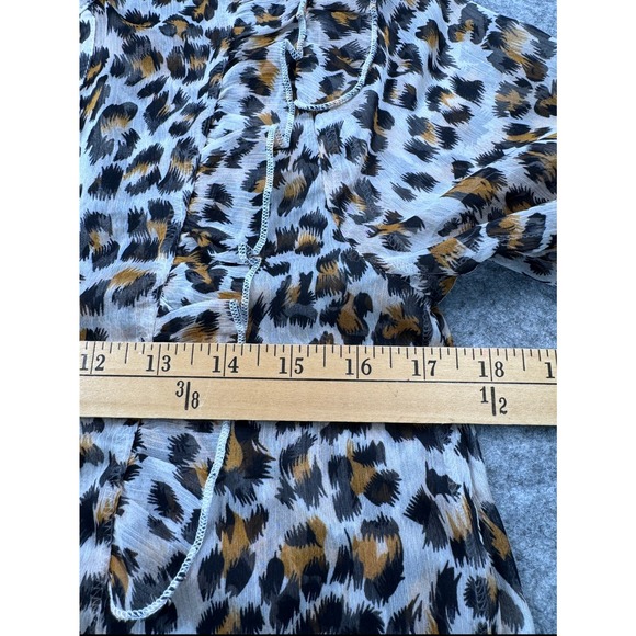 THESHIRT Rochelle Behrens The Madeline‎ Shirt Leopard Ruffle Long Sleeve - Picture 3 of 7